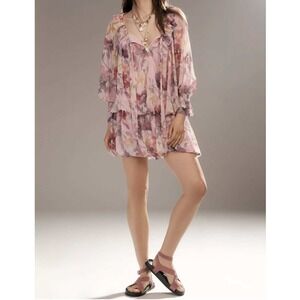 Anthropologie Mare Mare Long Sleeve Mini Dress Pink Floral Ruffle NWT M Feminine